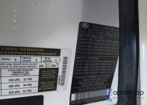 2016 Land Rover Range Rover Sport 3.0L V6 Supercharged Hse z USA, uszkodzony, nr VIN SALWR2VF9GA648619